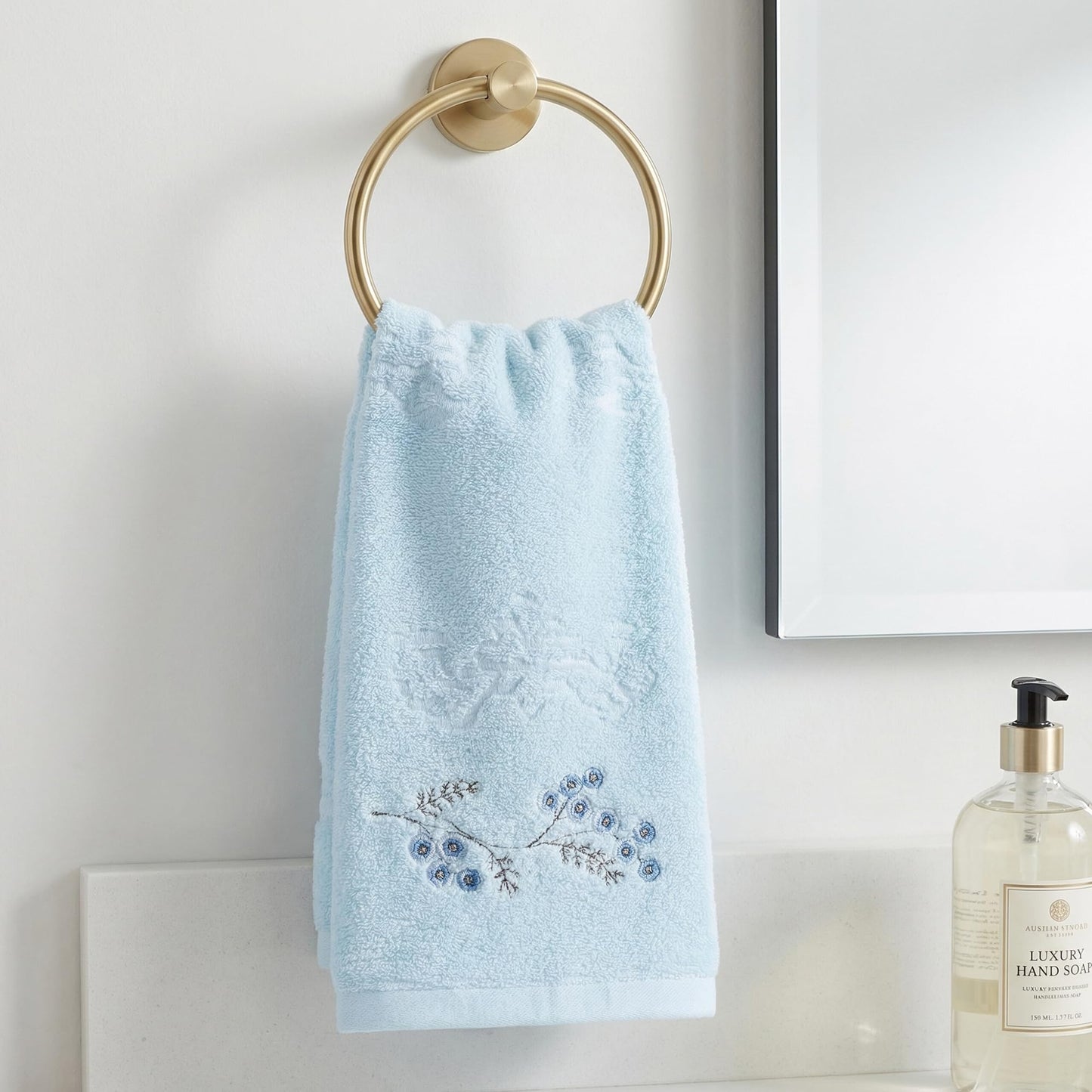 HMETOL Cotton Embroidered Floral Ultra Soft Absorbent Hand Towels 2 Pack