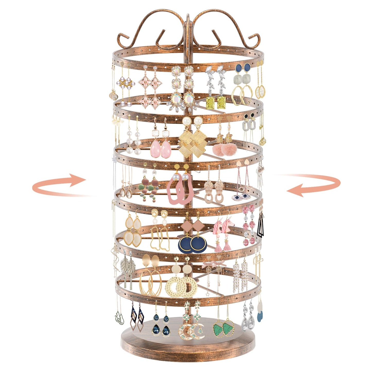 iDavosic.ly 6 Tier Metal Rotating Earring Holder Organizer Stand, Bronze