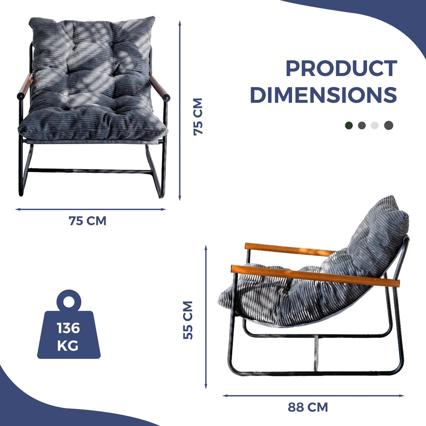 MAXYOYO Modern Accent Chair,Comfy Armchair for Living Room Lounge Chairs with Sturdy Metal Frame Wood Armrest Reading Chair Occasional Chairs with