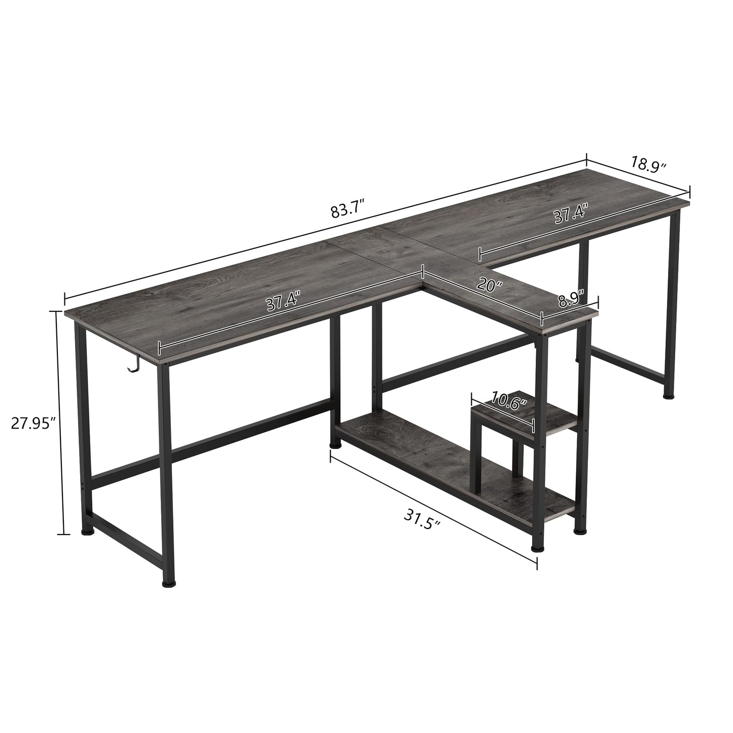 CAIYUN 83.7" Two Person Desk, Computer Desk with Storage Shelves, Office Desk with Monitor Stand, Long desks for Home Office, GreyOak