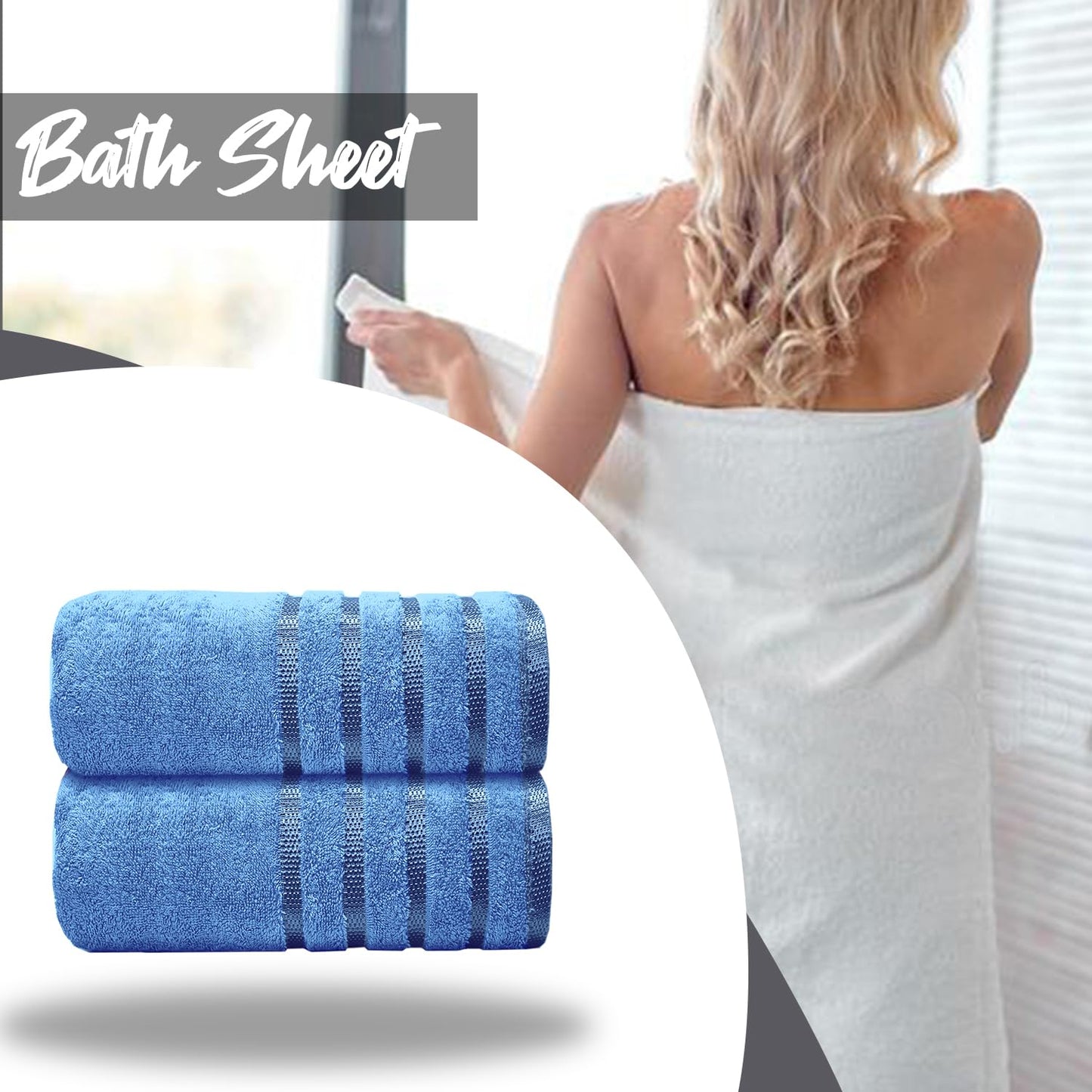 Casabella Deluxe 2 Piece Jumbo Bath sheet 90x180 cm 100% Cotton Extra Large Bath Towels Highly Absorbent Blue Bath sheets Towels