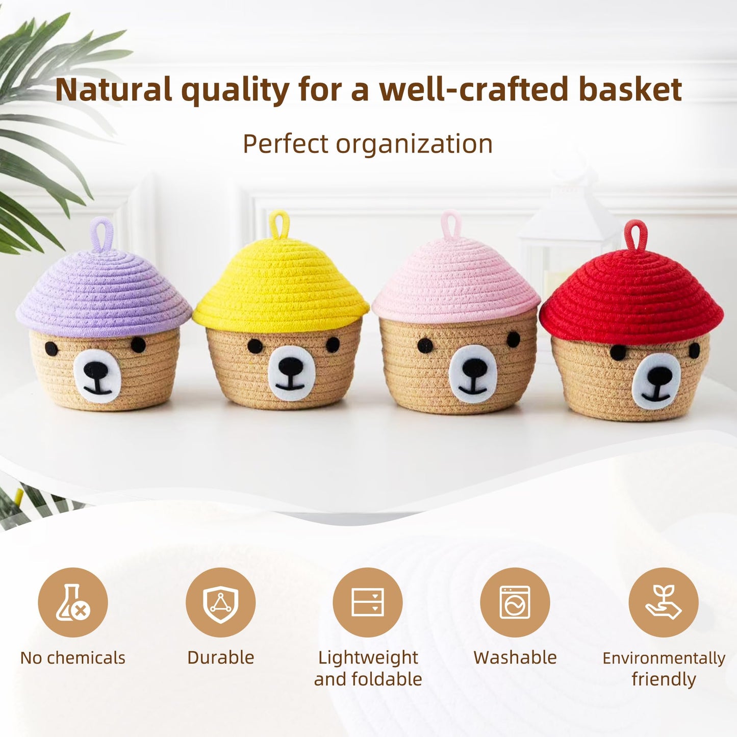 Hand Woven Cotton Rope Bear Basket - Home Storage, Decorative for Children's Bedroom and Living Room, Dedicated for Toys, Keys and Accessories