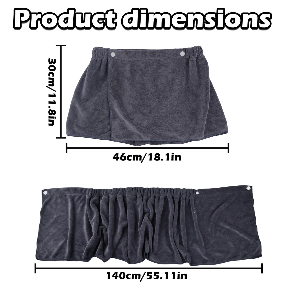 YILANJIN Men's Adjustable Bath Skirt, Gray, Microfiber, One Size, Quick Dry, Modern Style, Beach Towel