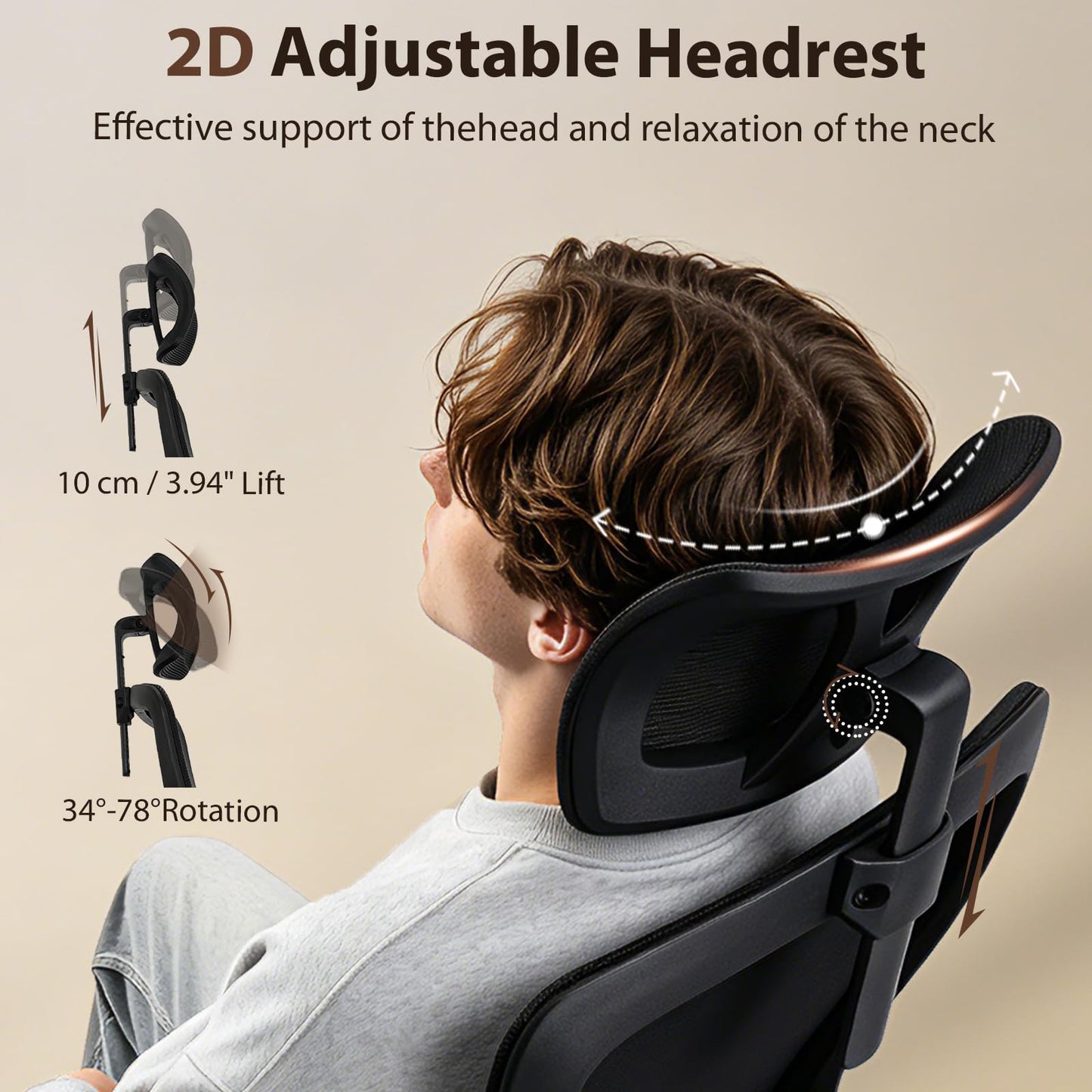 Durrafy Office Chair, Desk Chair with Adjustable Headrest, Lumbar support and Liftable Armrest, High Back Ergonomic Office Chair