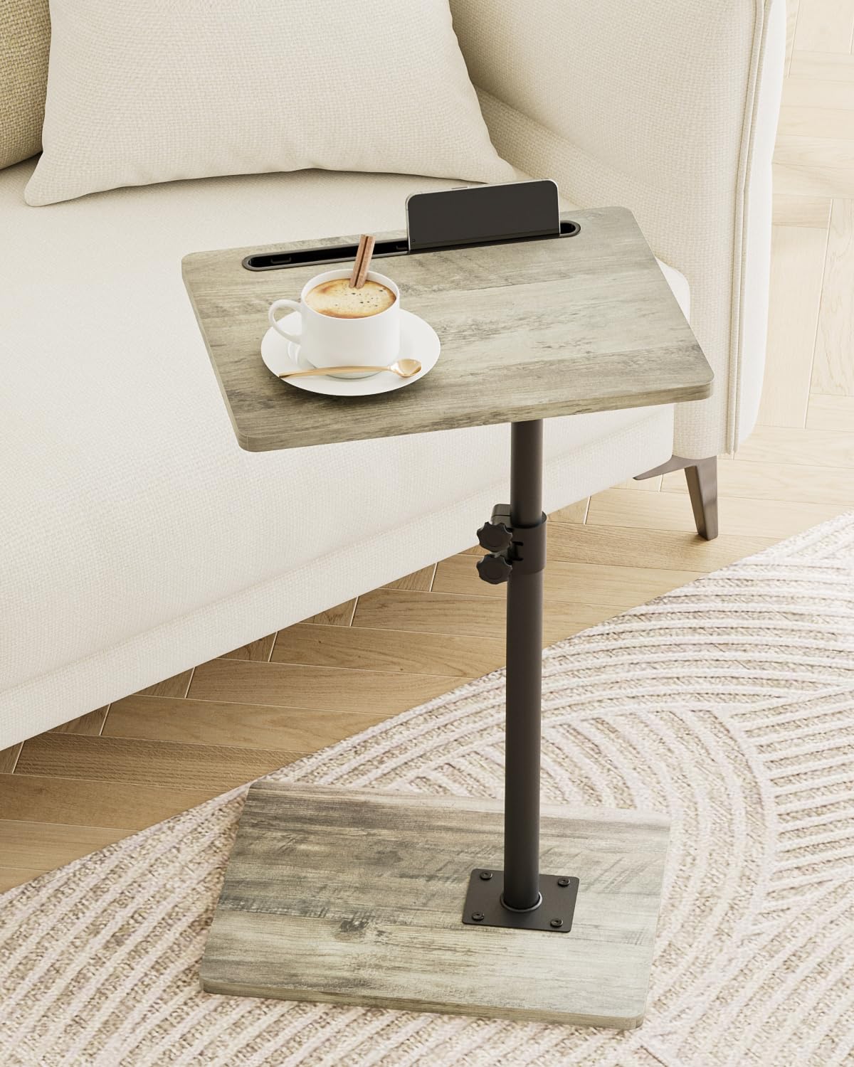 Apetaccat Side Table, C-Shaped Adjustable Sofa Table, 360°Swivel Coffee Tables,40x30x(45-83) cm,Small End Tables Bedside for Living Room