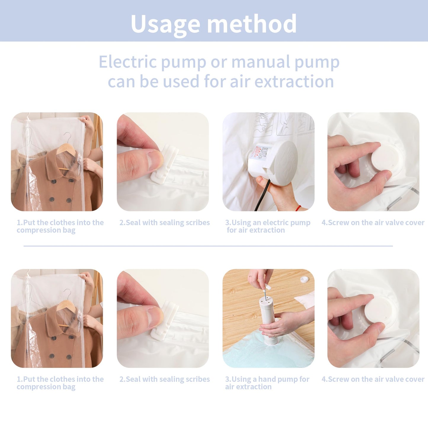 WeeGoo 6 Pack Hanging Vacuum Storage Bags with Pump, Wardrobe Space Saving