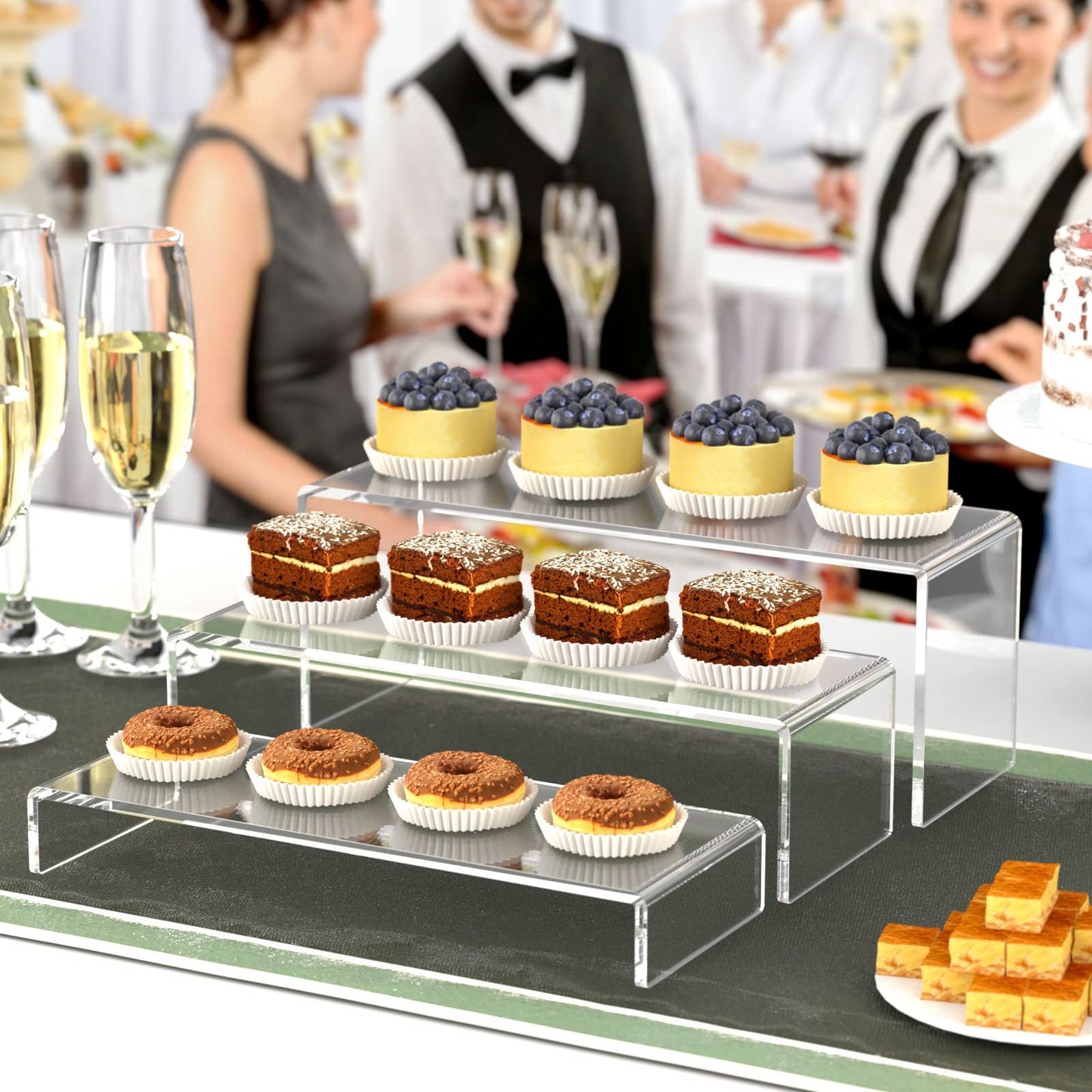 HIIMIEI Acrylic Display Risers, 2 Sets 6 Pcs 12" Large Acrylic Risers, Thickened to 5mm Clear Rectangular Display Stand for Cupcake Dessert Stand,