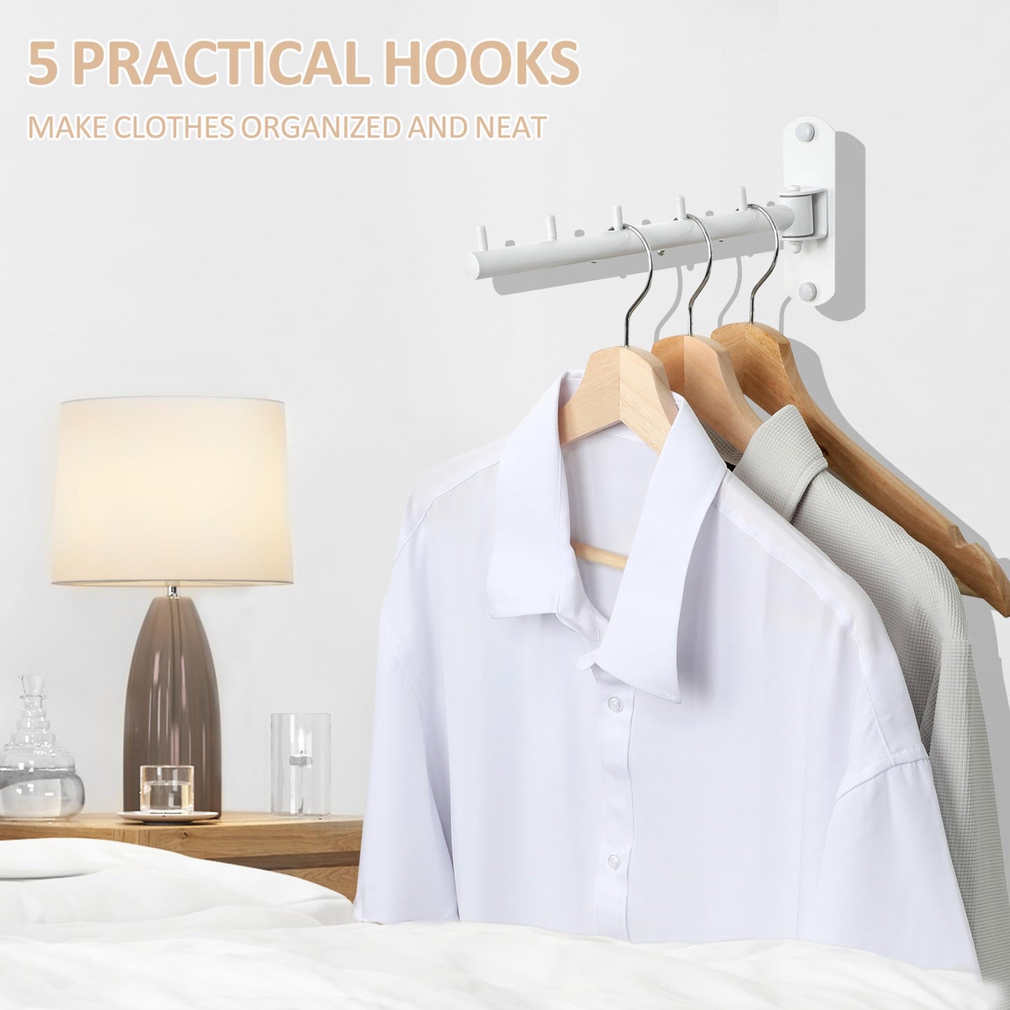 Mooche Clothes Rail Wall Mounted White, Swivel Clothes Rail, 275MM