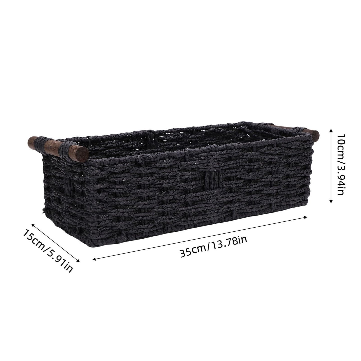 HELEVIA Paper Rope Storage Basket, Handmade Woven Decorative Storage Bin Toilet Tank Topper Paper Basket, for Shelves Countertop (Black)