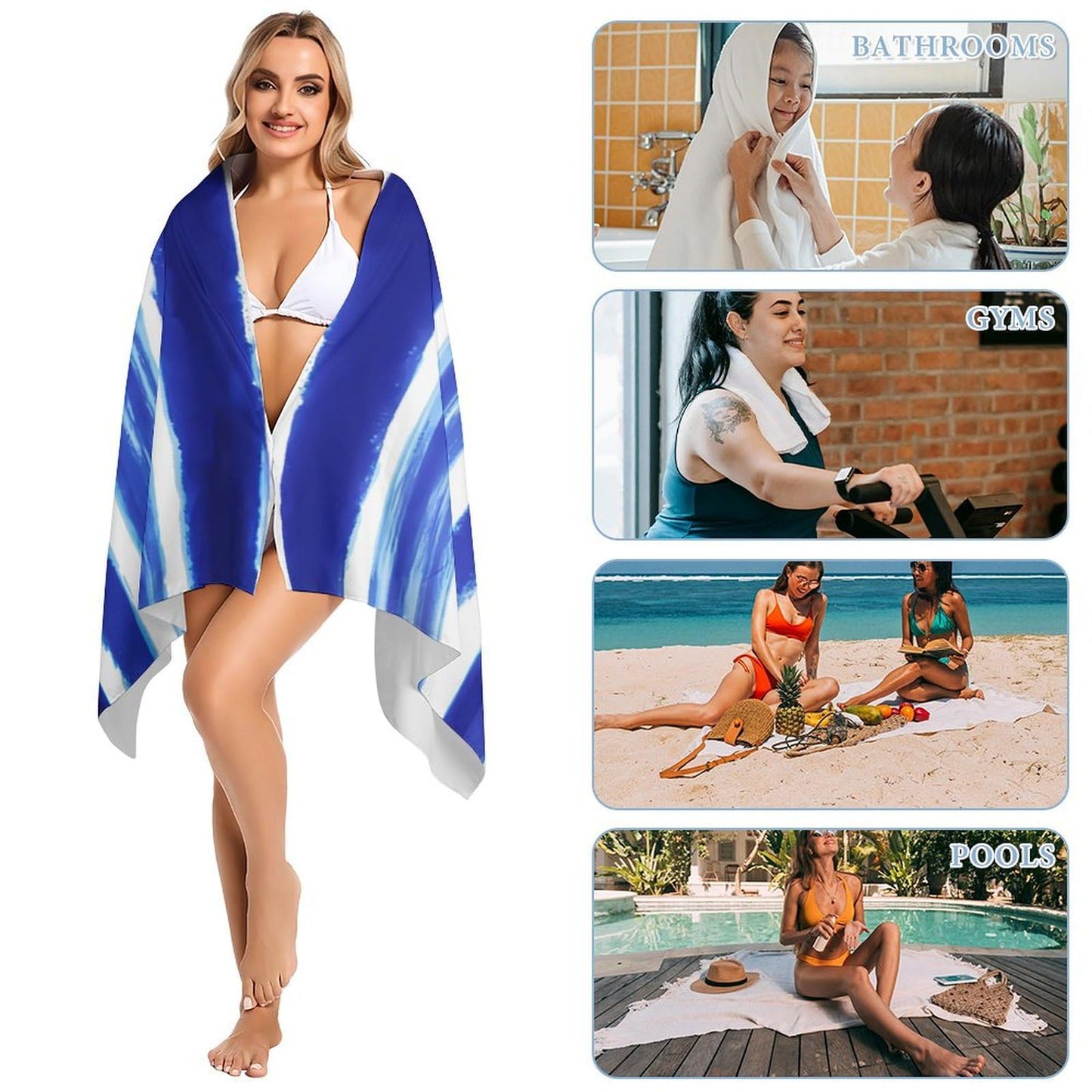 YUAOEUR Blue Stripe Beach Towel for Adults Kids Women Men (30x60 inch,77x153cm) Large Microfiber Beach Towels for Travel,Pool, Sport, Hotel,Beach