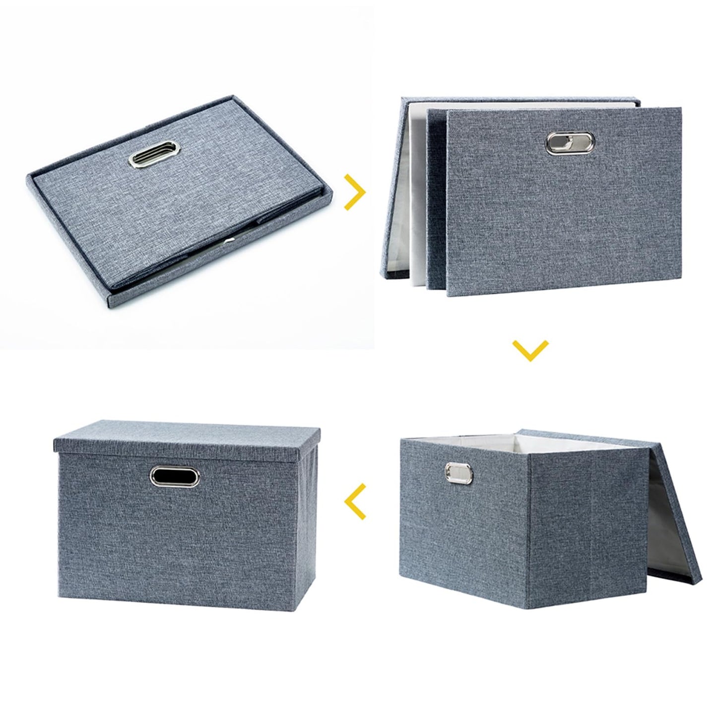 AlphaHome Fabric Storage Boxes with Lids [2 Pack], Foldable Linen Fabric Storage Baskets for Organising Clothes and Toys (Slate Grey, Large)