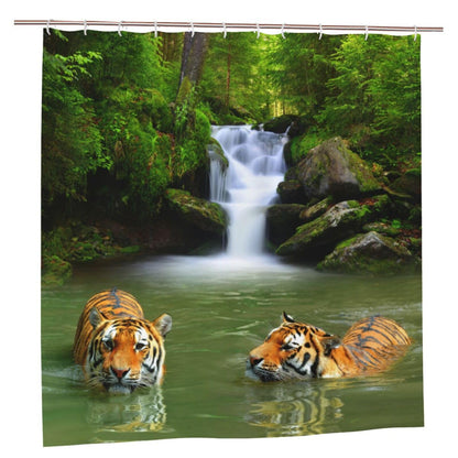 YUAOEUR 3D Garden Shower Curtain 79x72 Inch Tropical Waterfall Tigers Lake Jungle Forest Picture Outdoor Garden Green Trees Bathroom Personalized