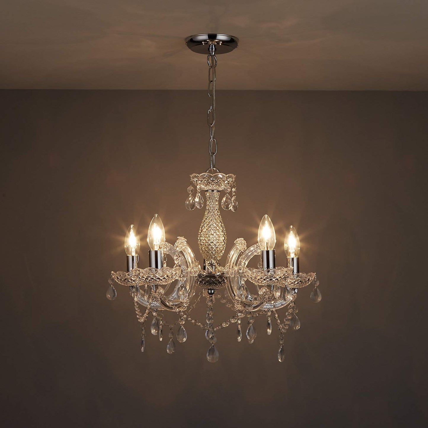 T&S 5 Light Chandelier,5 Lamp Pendant ,Chrome,Smoked.Acrylic Bedroom Living Room Ceiling Light  (Chrome) (Clear)