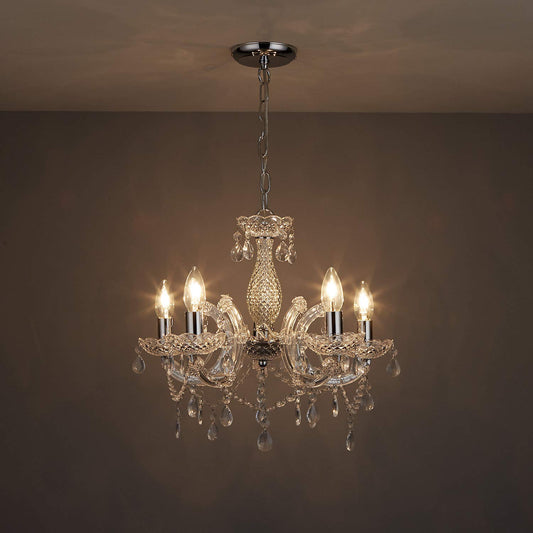 T&S 5 Light Chandelier,5 Lamp Pendant ,Chrome,Smoked.Acrylic Bedroom Living Room Ceiling Light  (Chrome) (Clear)