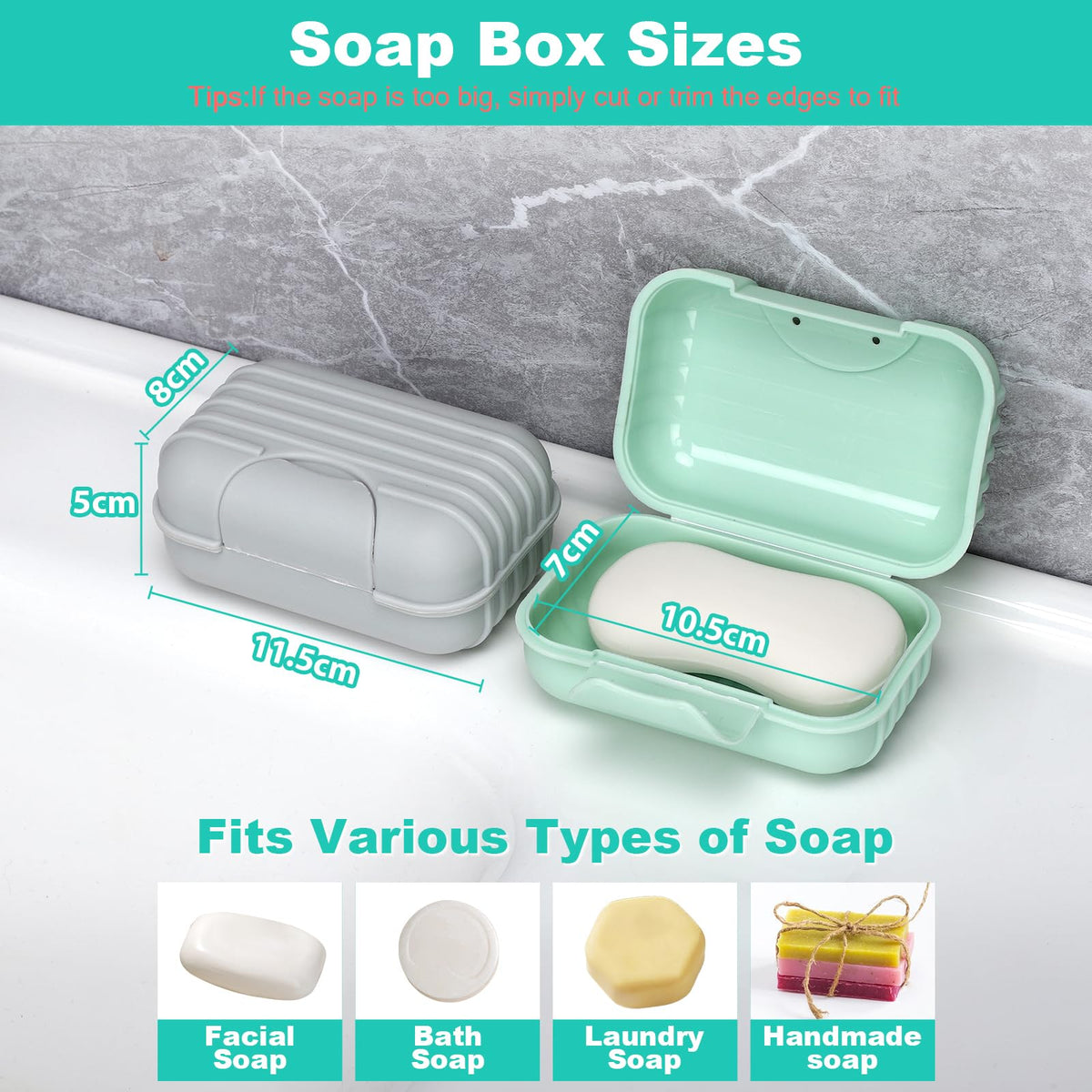 Alyvisun 2Pcs Travel Soap Dishes with for Shower Travel Outdoor, Green + Grey