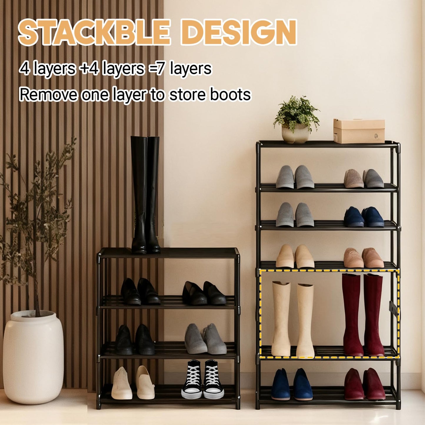Lichamp Shoe Rack,4 Tier Stackable Shoe Rack,Shoe Storage Organiser Mini Shoe Organizers with Quick, Footware Storage Tool-Free Assembly for Entryway