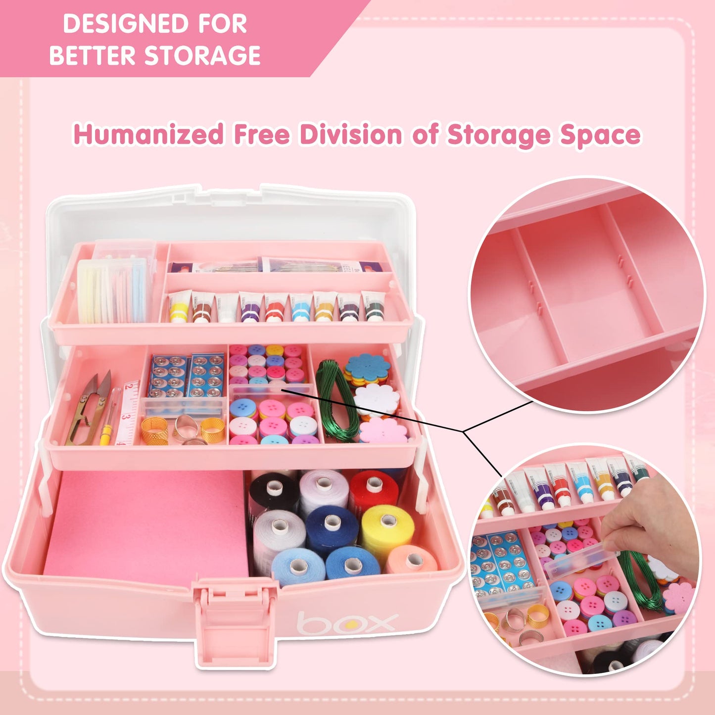 Creahaus 12in 3 Layer Multipurpose Storage Box/Craft Storage Boxes With Compartments/Plastic Tool Box/Medicine Storage Box/Hair Accessories