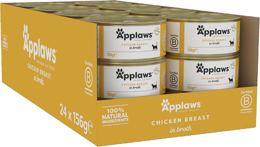 100% Natural Wet Cat Food, Chicken Breast In Broth 156 g Tin (Pack of 24)