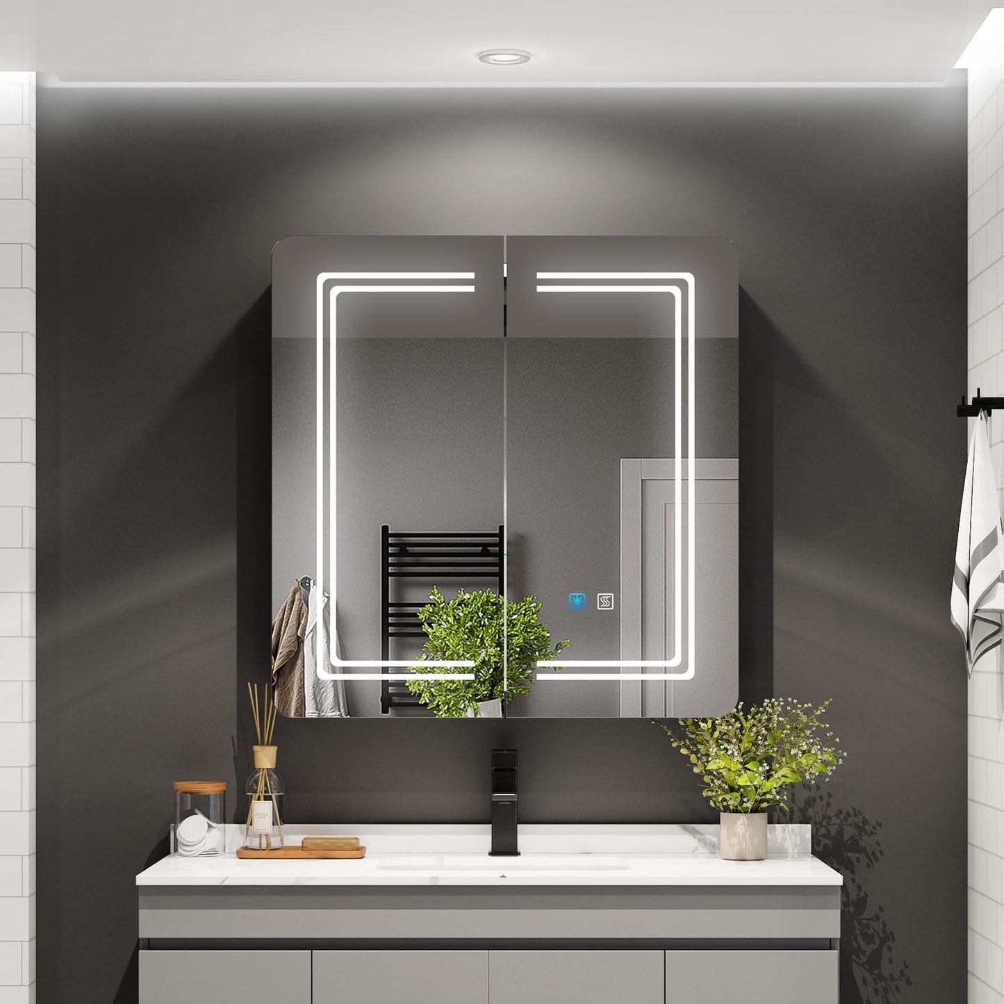 LUMIRRORS® LED Bathroom Mirror Cabinets with Shaver Socket 63x65cm 2-Door