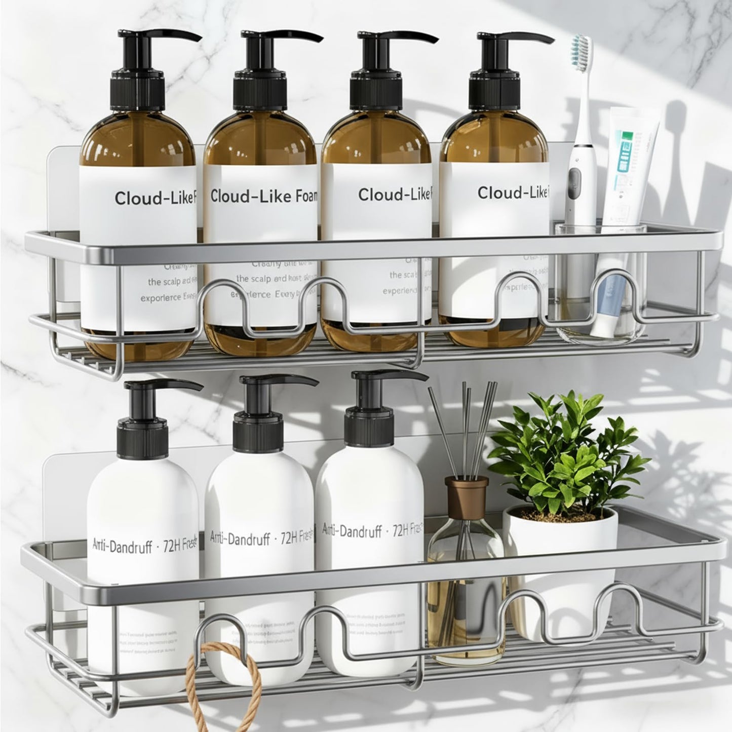 Dimyno Adhesive Shower Caddy, Large Capacity Shower Racks for Inside Shower, No Drill Bathroom Shower Organizer and Storage