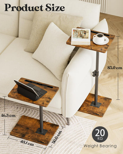 Apetaccat Side Table, C-Shaped Adjustable Sofa Table, 360°Swivel Coffee Tables,40x30x45-83 cm,Small End Tables Bedside for Living Room
