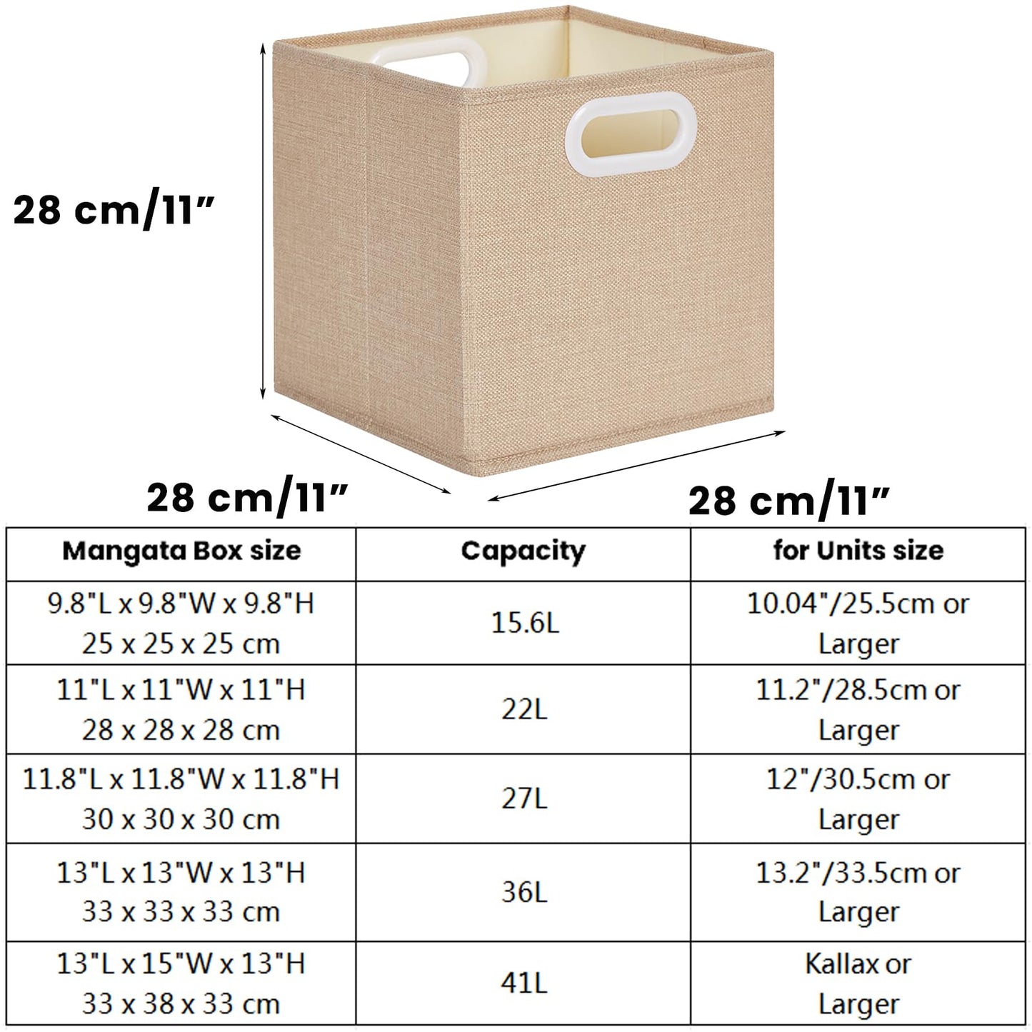 Mangata Cube Storage Boxes 28x28x28cm, Light Khaki, 3Pcs
