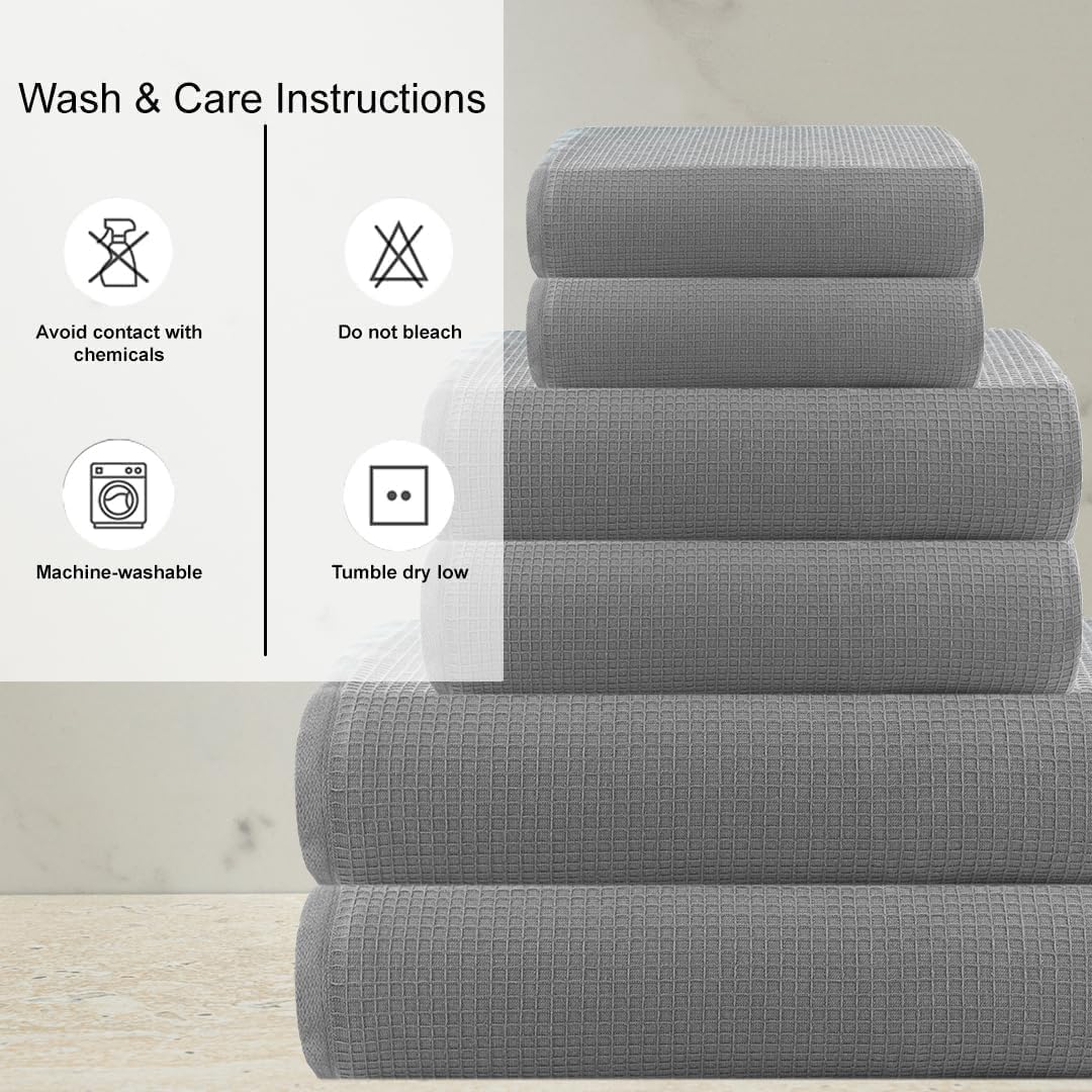 CASA COPENHAGEN Waffle 4-piece bath towel set – Grey-violet, 70x140 cm, Egyptian cotton, designed in Denmark, for bathroom, kitchen & shower