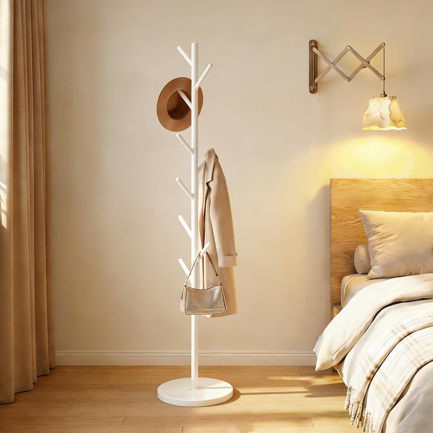 HOOBRO Coat Stand with 9 Hooks, Heavy Duty Freestanding Coat Rack, Hall Tree with Thickened Base, Corner Hanger Stand for Bedroom, Entryway