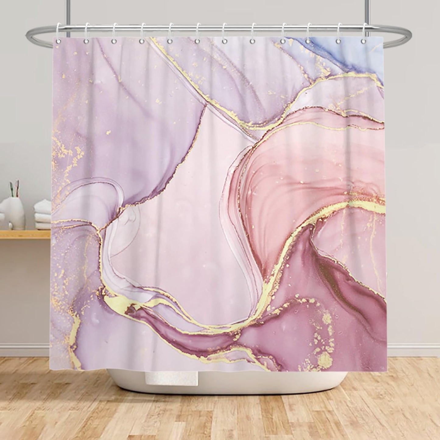Xiaoterna 180x180cm Marble Shower Curtain Abstract Pink Gold Dots Waterproof Polyester Bathroom Curtain Luxury Modern Aesthetic Artistic Washable