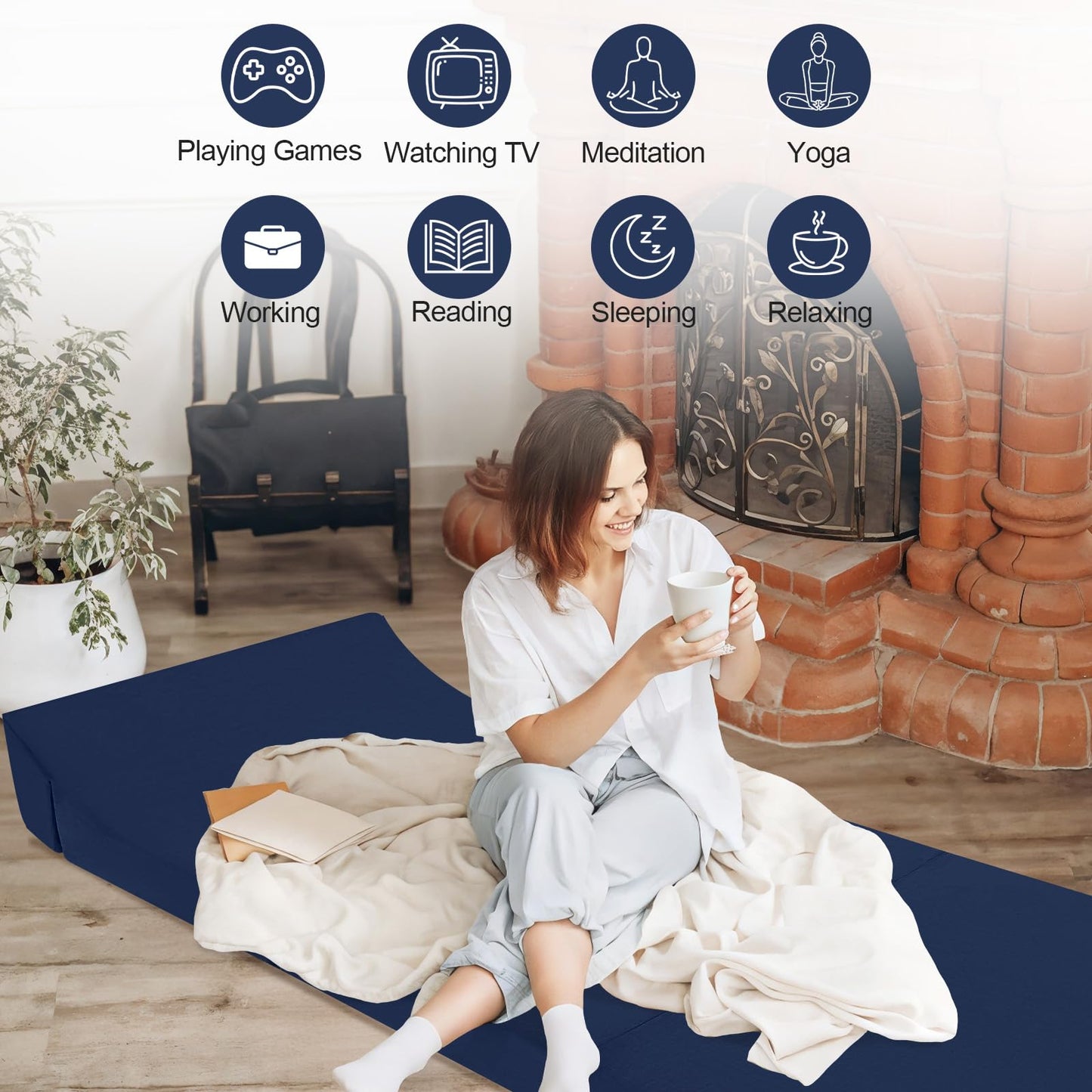 MeMoreCool Folding Floor Mattress Single, 195x90cm, Navy Blue