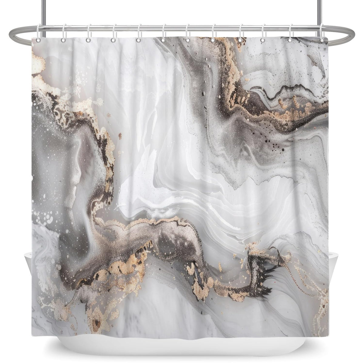 ASDCXZ Marble Shower Curtain, Grey, 180 x 200 cm, Modern Abstract Grey, White, Gold Gradient, Marble Look, Texture, Washable Bathroom Shower Curtains