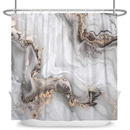 ASDCXZ Marble Shower Curtain, Grey, 180 x 200 cm, Modern Abstract Grey, White, Gold Gradient, Marble Look, Texture, Washable Bathroom Shower Curtains