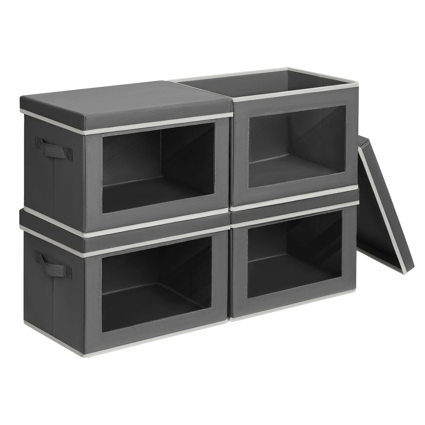 Homsorout 4 Pack Storage Boxes with Lids - Foldable Storage Cubes with Transparent Window, Fabric Organiser Basket for Toys, Clothes, Books, Closet