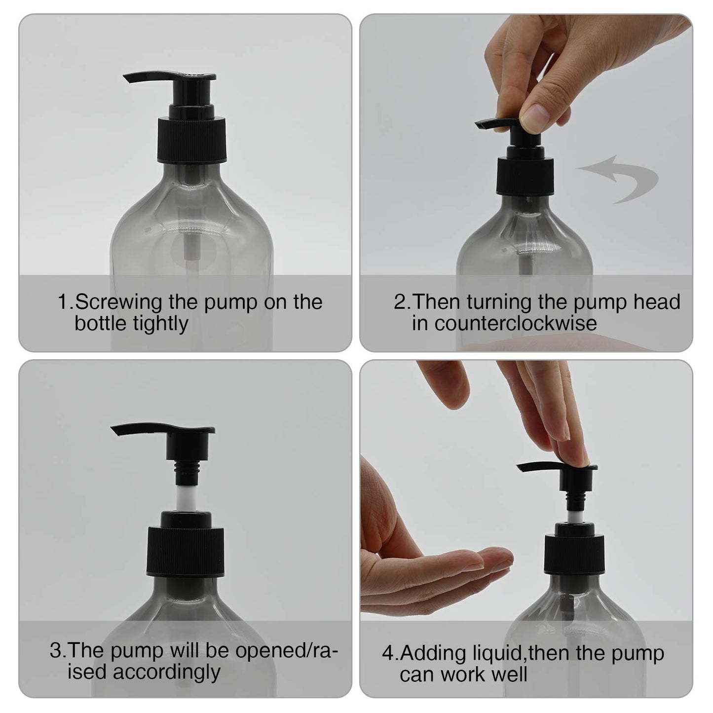 2 Pcs Empty Press Pump Bottles, 500ML/17oz Refillable Bottle for Cooking Sauces, Plastic Liquid Soap Dispenser Refillable Container for Essential