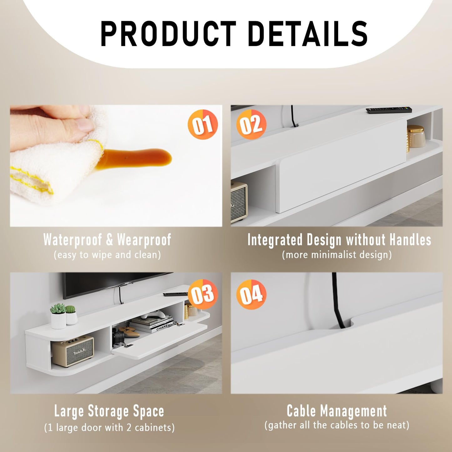 Pmnianhua Floating TV Shelf, Wall Mounted TV Cabinet, Floating Shelves with Door, Modern Entertainment Media Console Center Large Storage Under TV