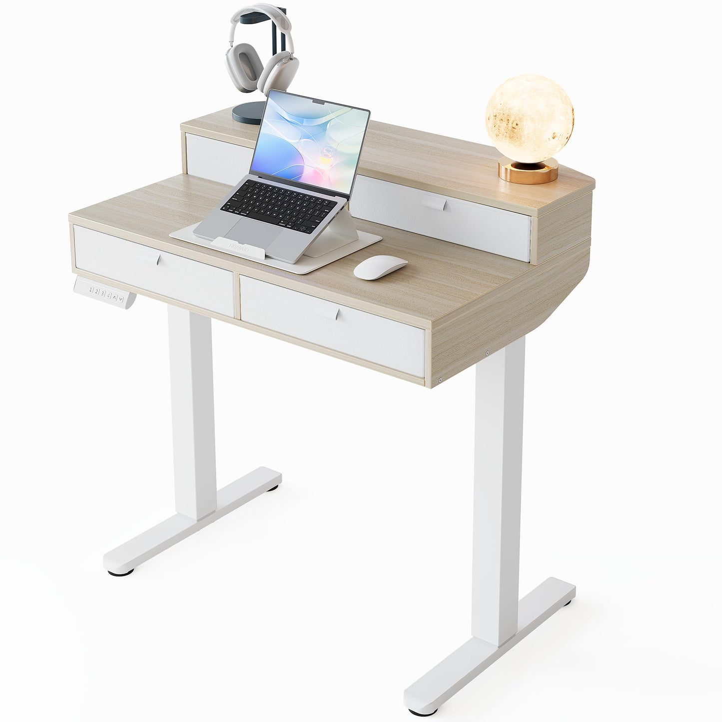 HUANUO Standing Desk with Drawers, 80x53cm, Natural
