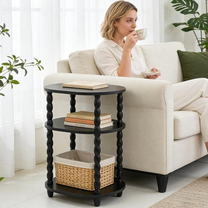 GOODLAN Wooden Side Table,3-Tier Small End Table with Storage Shelf, Vintage Retro furniture Bedside Coffee oval Table Night Stand for Living Room