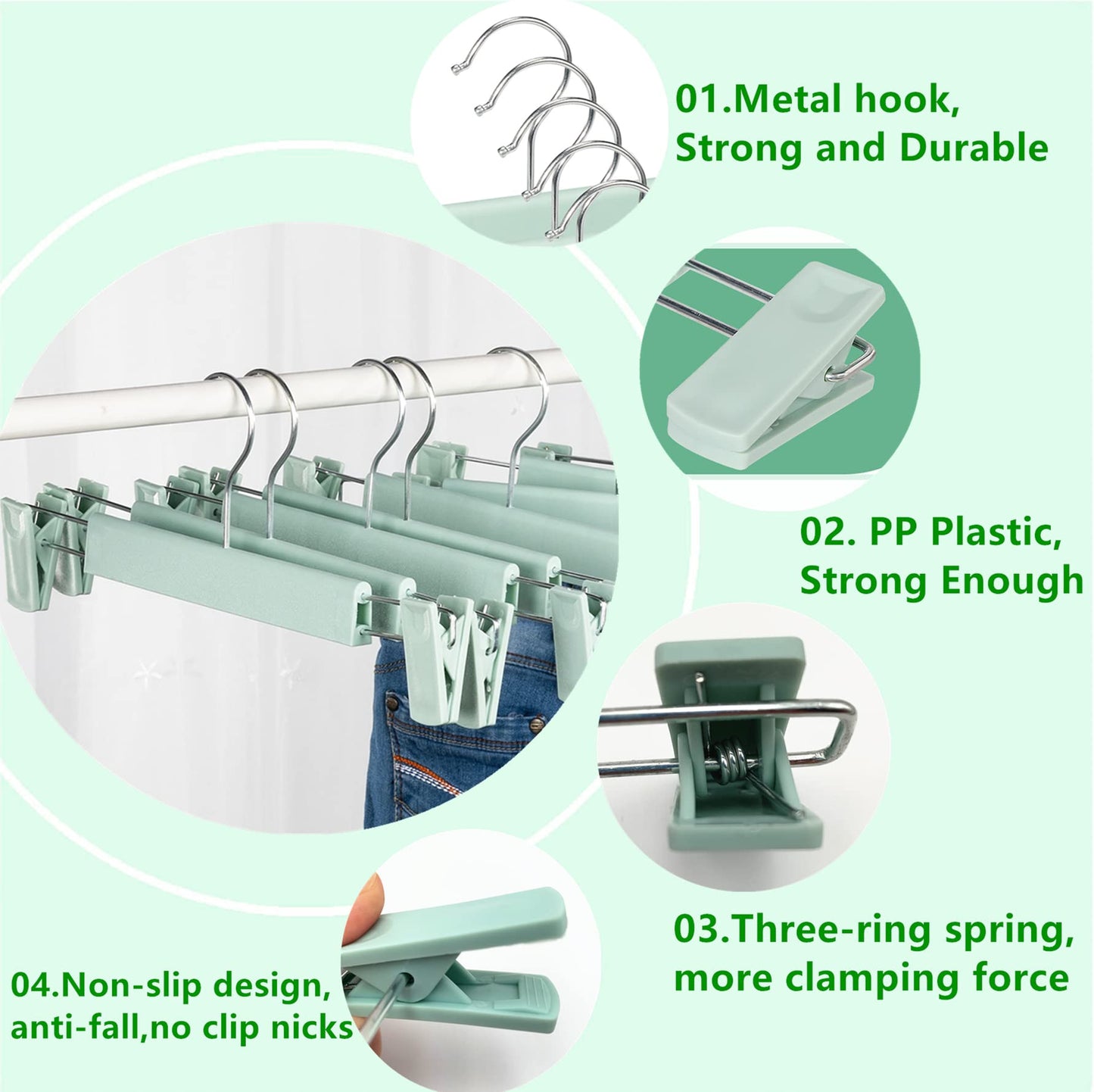 Lamitocs Pack of 10 Skirt Hangers with Strong Non-Slip Adjustable Clips Hooks, Space-Saving Trouser Hangers for Hanging Trousers, Socks, Skirts