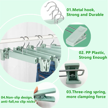 Lamitocs Pack of 10 Skirt Hangers with Strong Non-Slip Adjustable Clips Hooks, Space-Saving Trouser Hangers for Hanging Trousers, Socks, Skirts