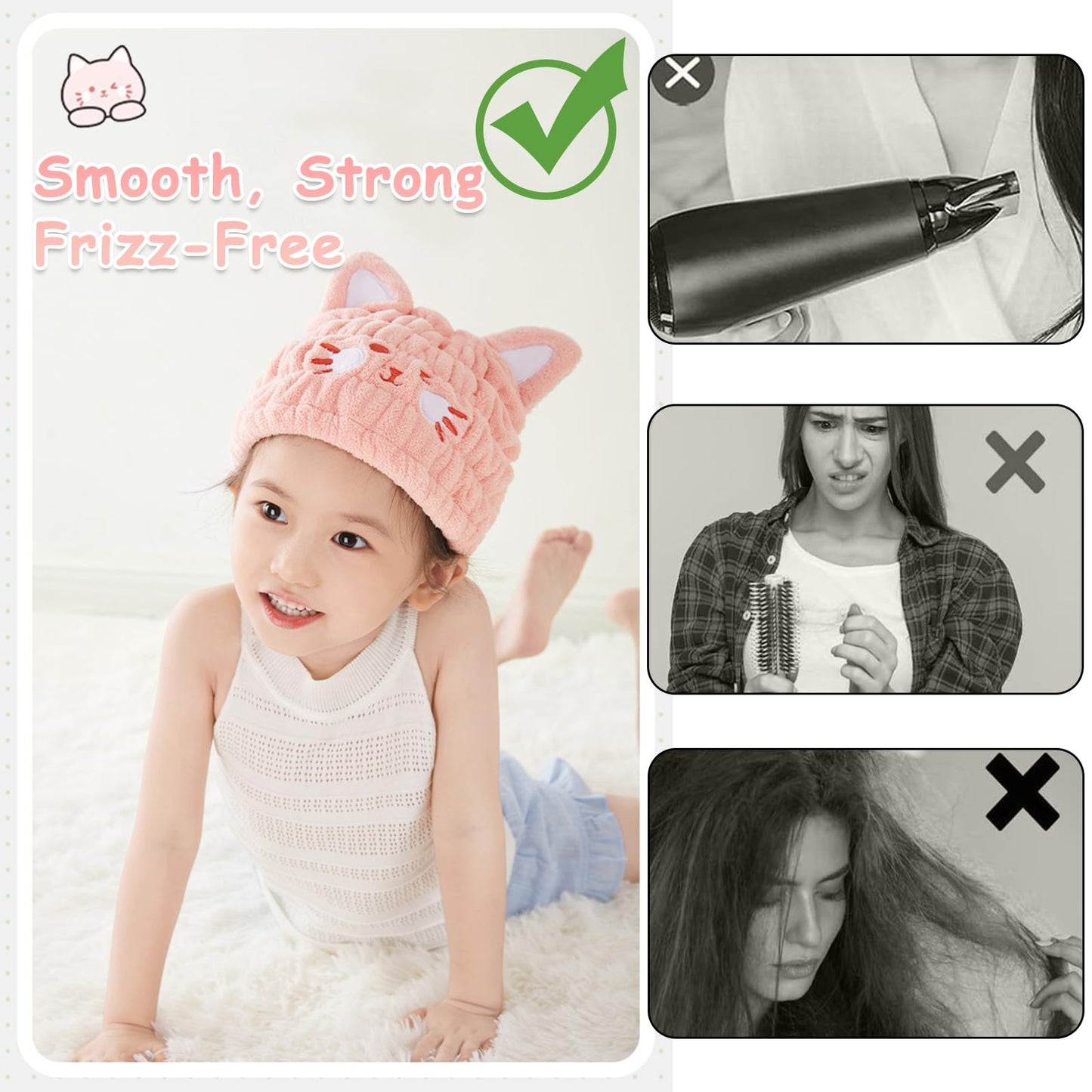 Kids Absorbent Hair Towel Wrap Soft Coral Fleece Hair Drying Wrap Towel Hat for Girls 2-9 Years Cute Cartoon Hairs Drying Turban Towels Quick Dry