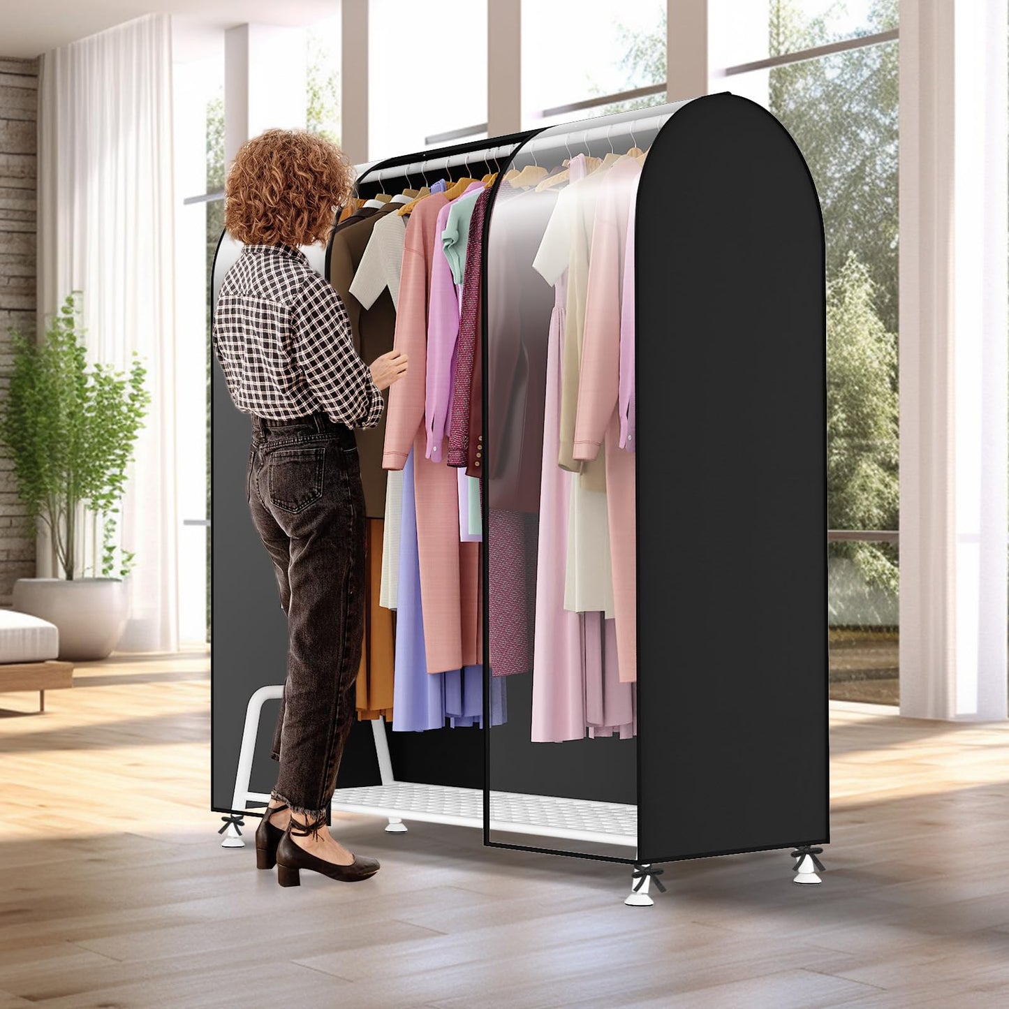 Syeeiex 4ft Transparent Clothes Rail Cover with Double Strong Zipped