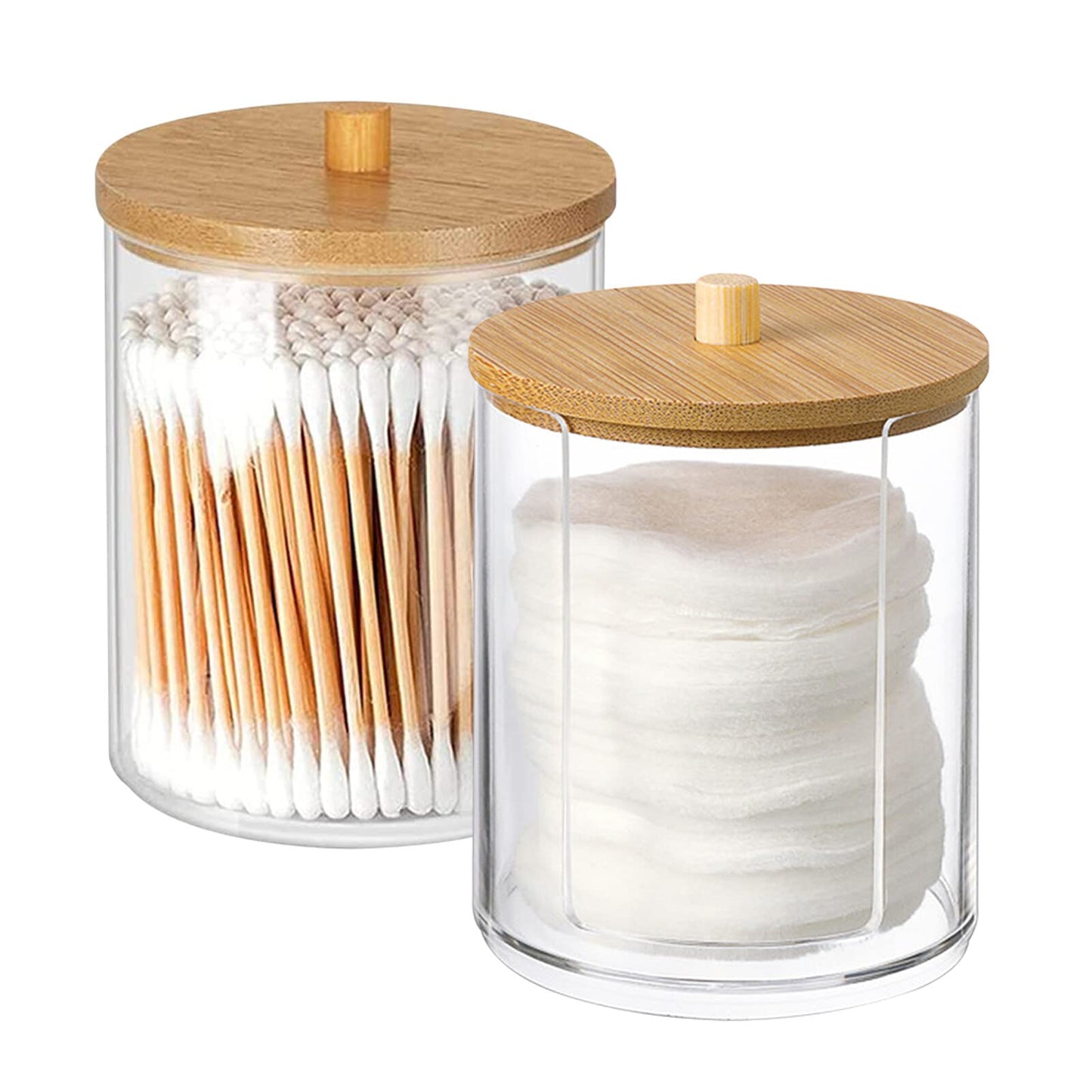 Hwtcjx Cotton Pad Holder, Bathroom Jars, with Wooden Cover, 2 PCS