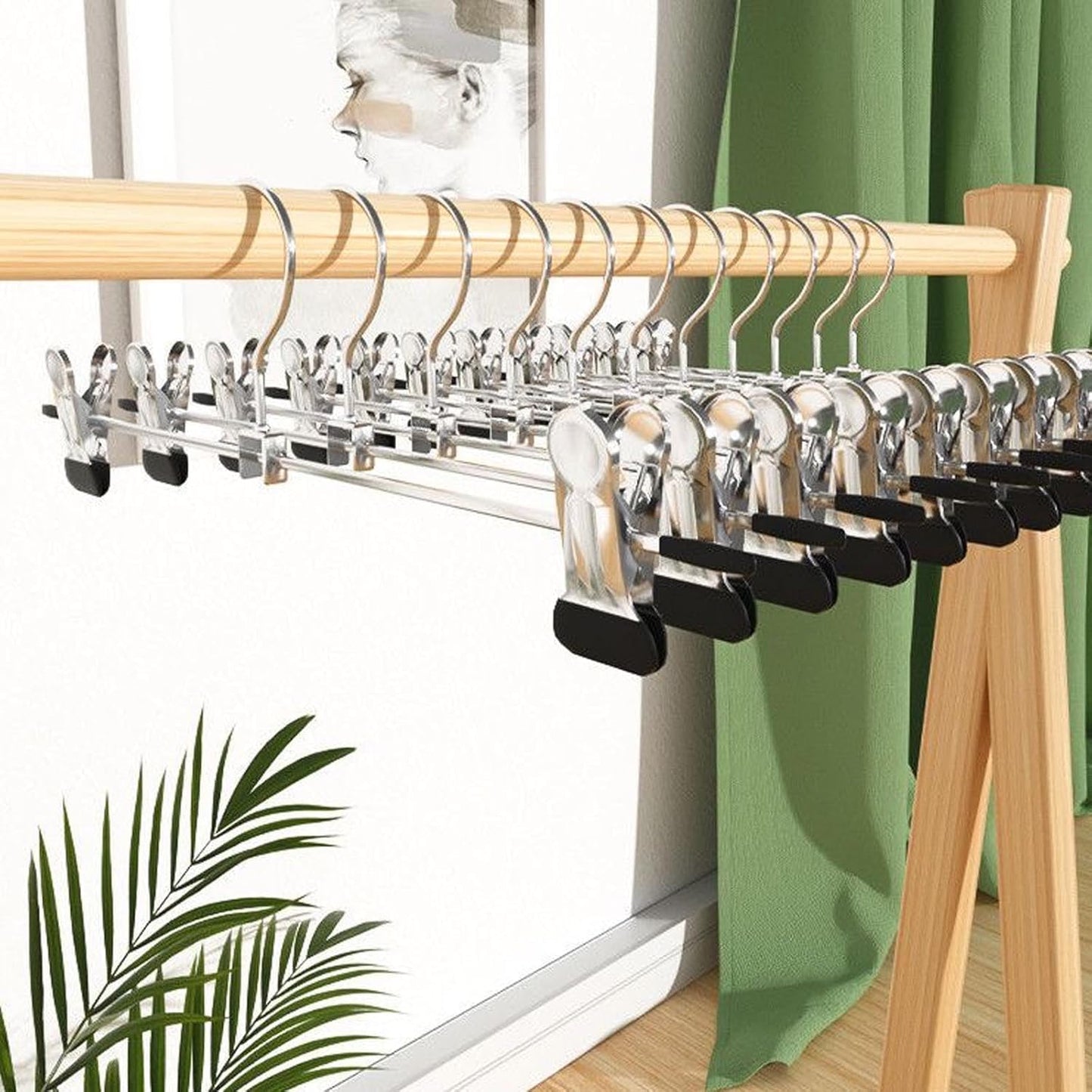Trouser Hanger,30Pack Pant Hangers Space Saving Skirt Hangers with Clips Adjustable Non-Slip Coat Hangers Heavy Duty Chrome Clothes Hangers Clothes