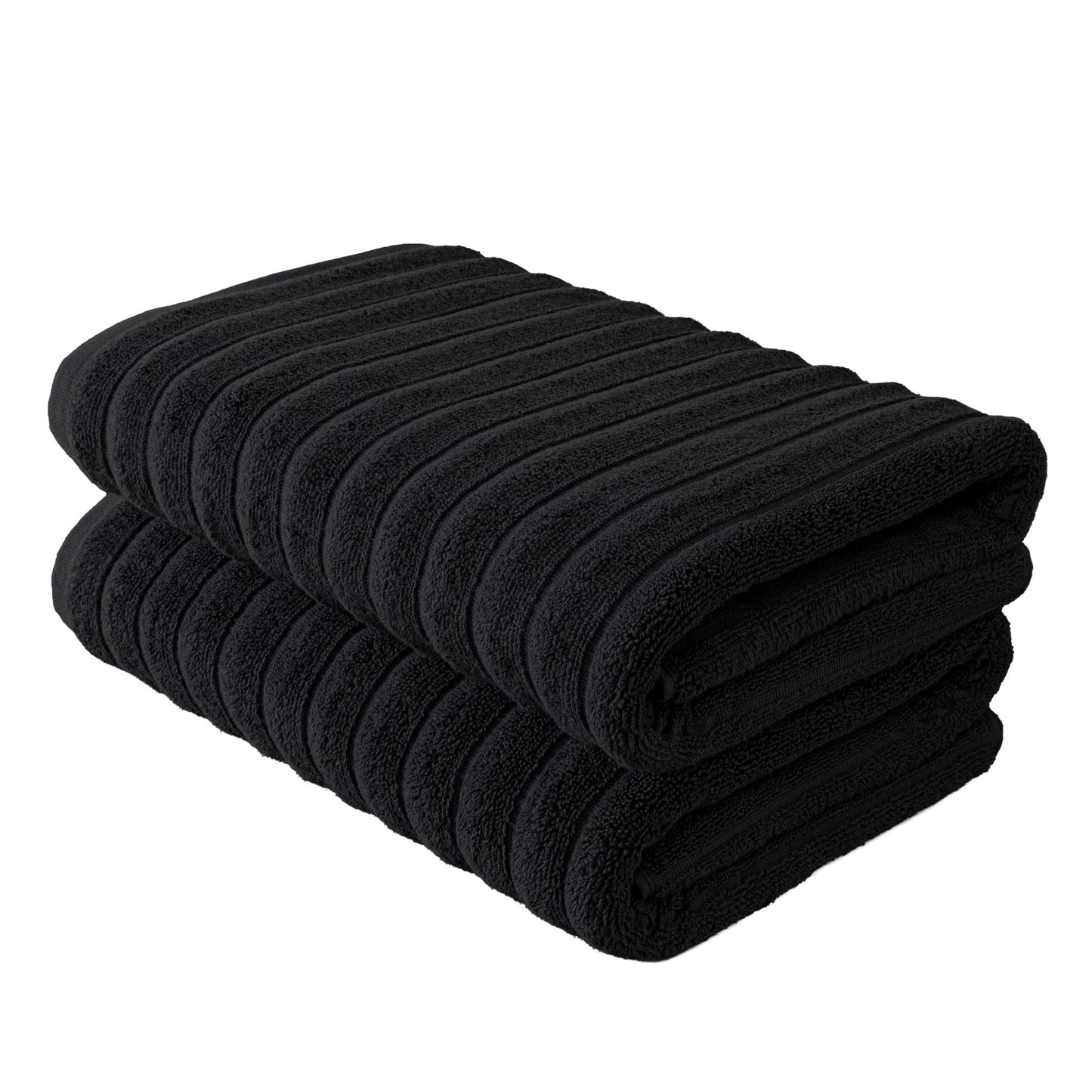 BERIBO Cloud Turkish Towel Set 100% Cotton 620gsm (Black, 2 Bath Towels)