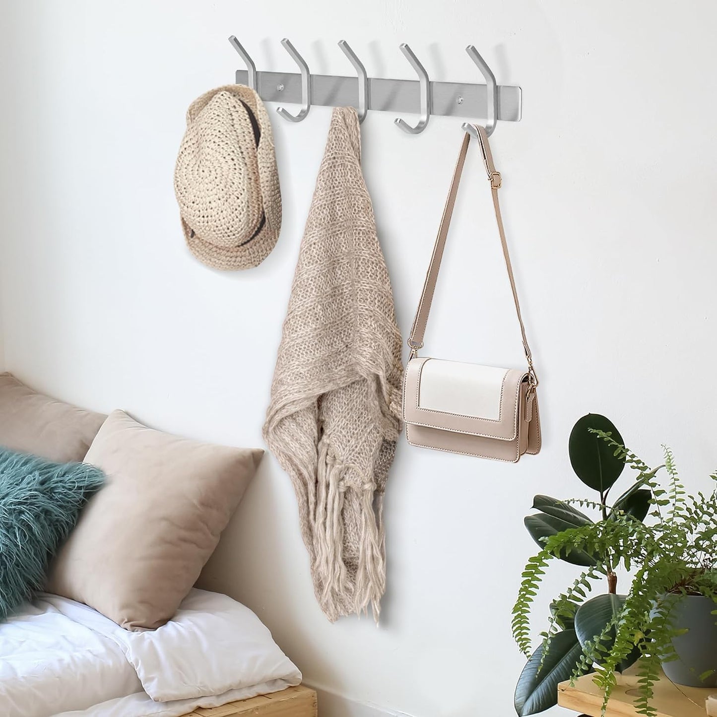 GlazieVault Coat Hooks for Wall - Stainless Steel Coat Racks (2 Pack) - Heavy Duty Coat Hook Wall Mounted