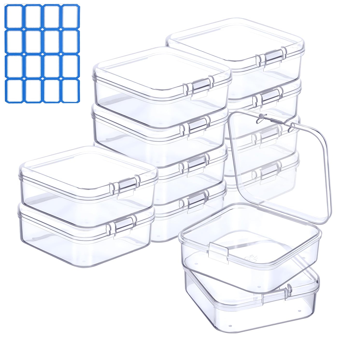 Qualsen 12 Pieces Small Clear Plastic Storage Boxes with Lids, Rectangular Craft Storage Box for Collecting Beads, Earrings, Jewelry, Seeds, Coins
