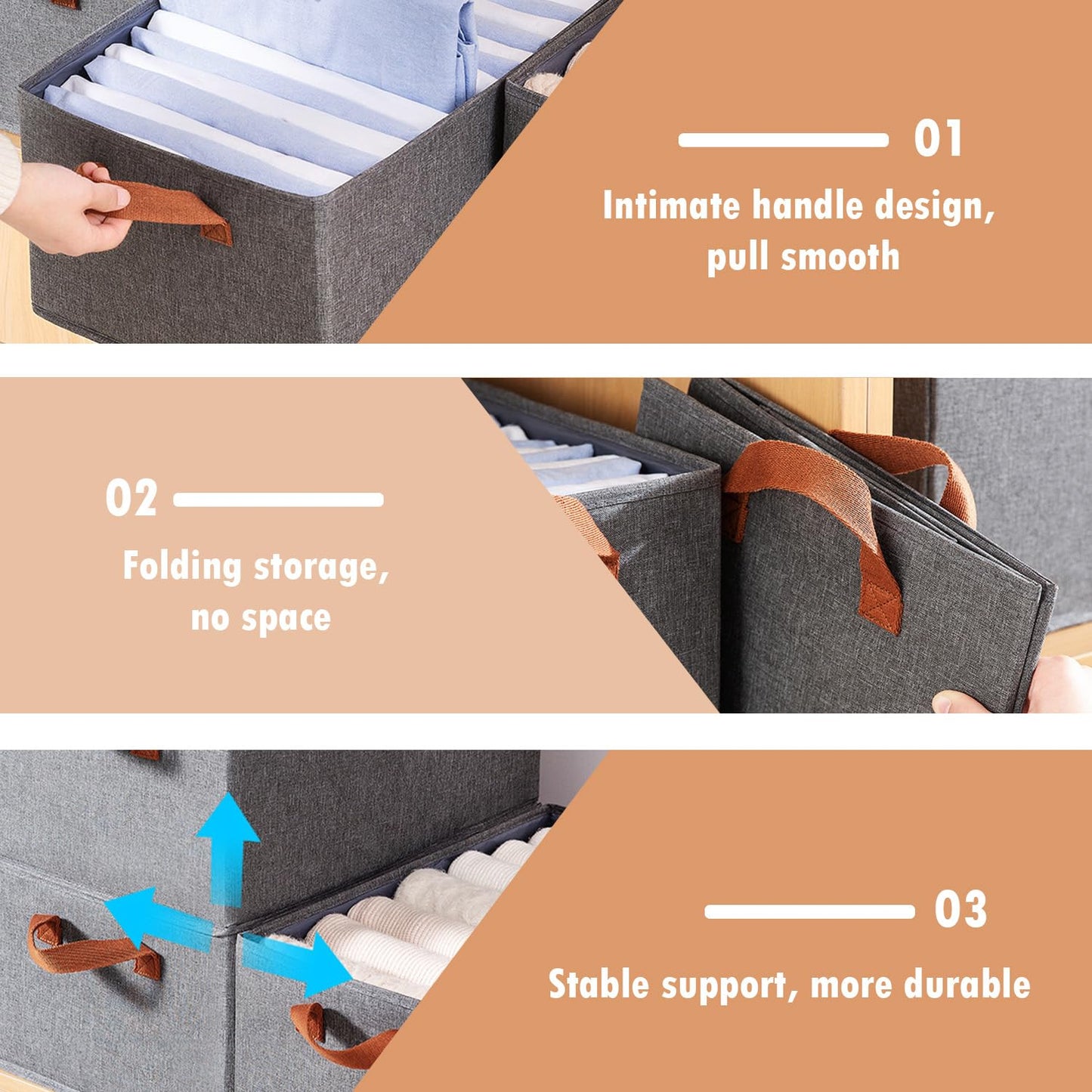 arrderly 2 Pack Foldable Drawer Clothes Storage Boxes Jeans Storage Organizer, for Trousers, Jeans, Jumper, Tshirt, Bras, Clothing Storage Organiser