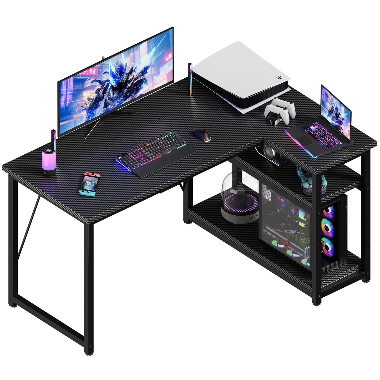 JUMMICO L Shaped Desk 120x80cm with Storage, Corner Computer Desk with Reversible Shelf, Sturdy Office Desk & Workstations for Home Office