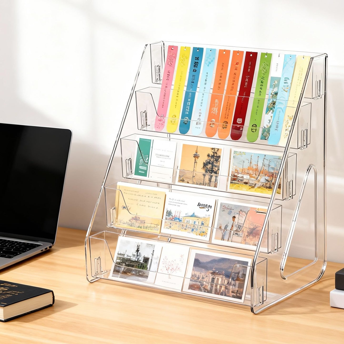 Lirynox Large 5-Tier Trading Card Display Stand, Acrylic Riser Clear Display Shelf with Fences