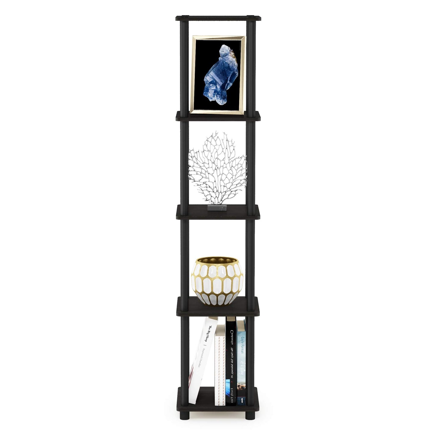 Furinno TURN-N-TUBE Storage Shelves, 5-Tier Square Book Shelf, Corner Shelf, Toolless Open Shelves, Round Tubes, for Organization and Storage